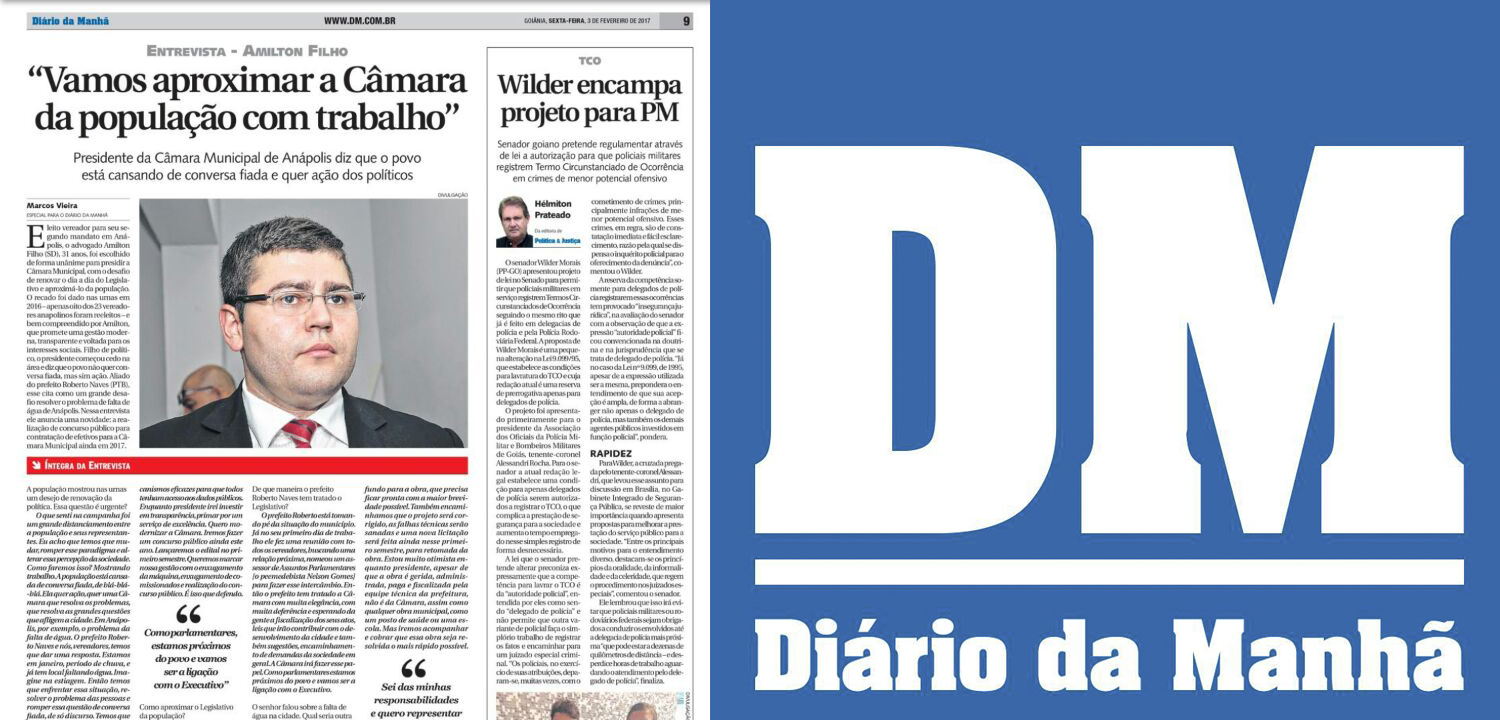 Em entrevista ao Diário da Manhã, Amilton Filho fala dos seus planos na presidência da Câmara Municipal