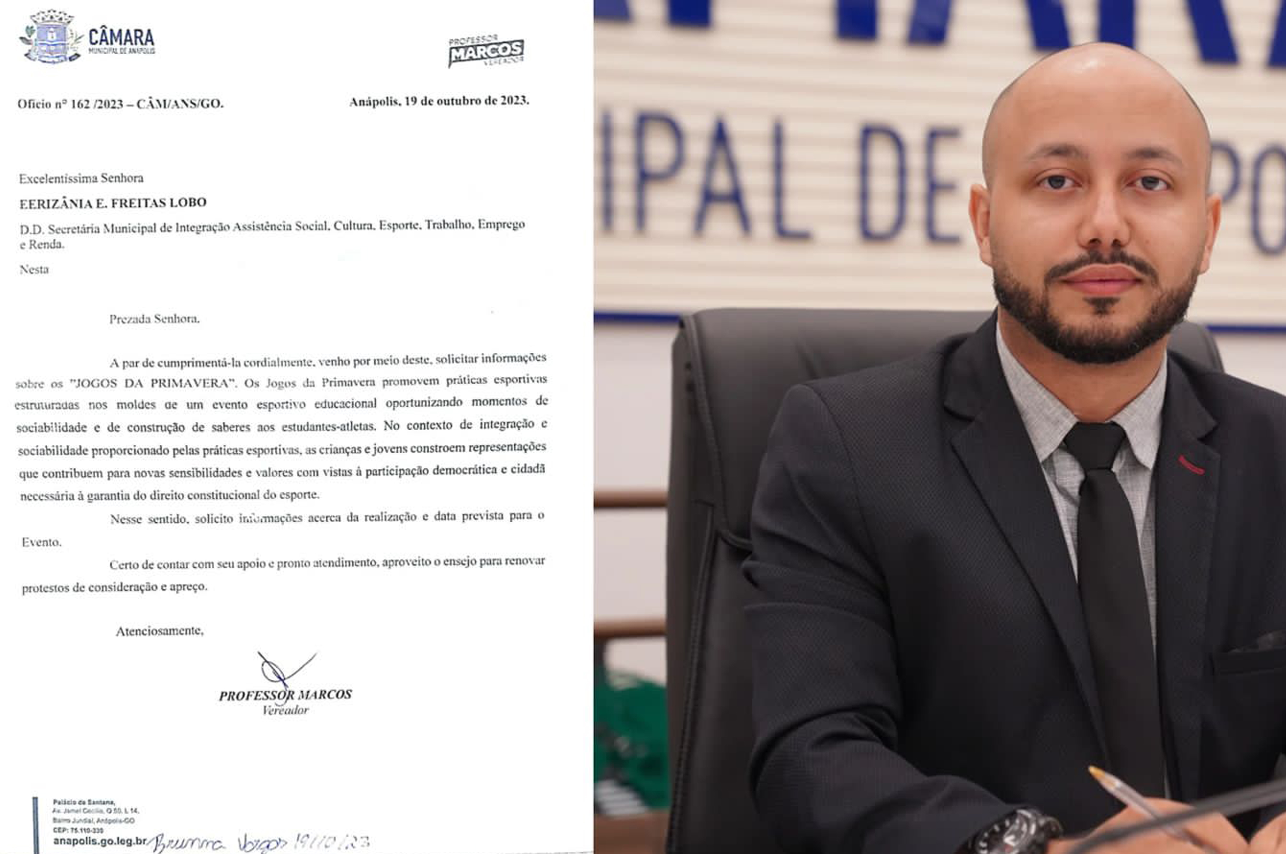 Professor Marcos cobra informações acerca da realização dos Jogos da Primavera